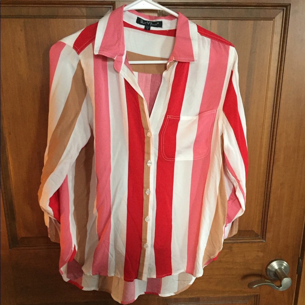 Velvet Heart button up pink red brown striped